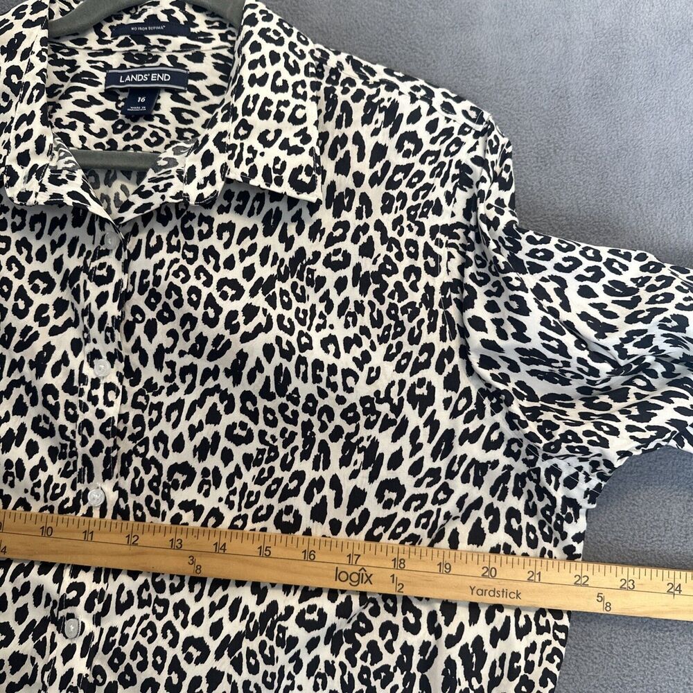 Lands End No Iron Supima Button Up Shirt Leopard Print‎ Womens Size 16 Office - Picture 5 of 7